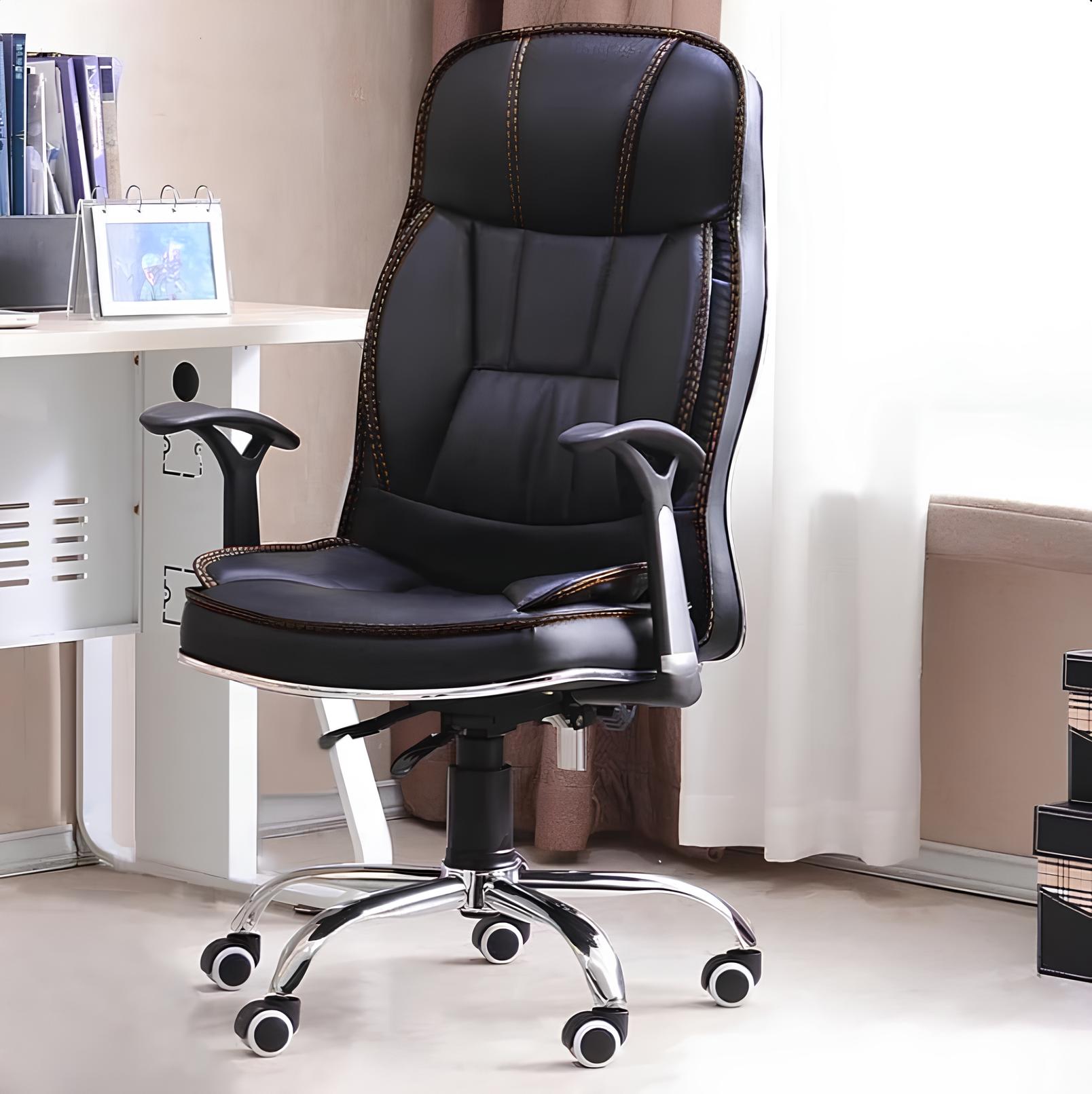 High-Back Executive Office Chair (Black Leather)
