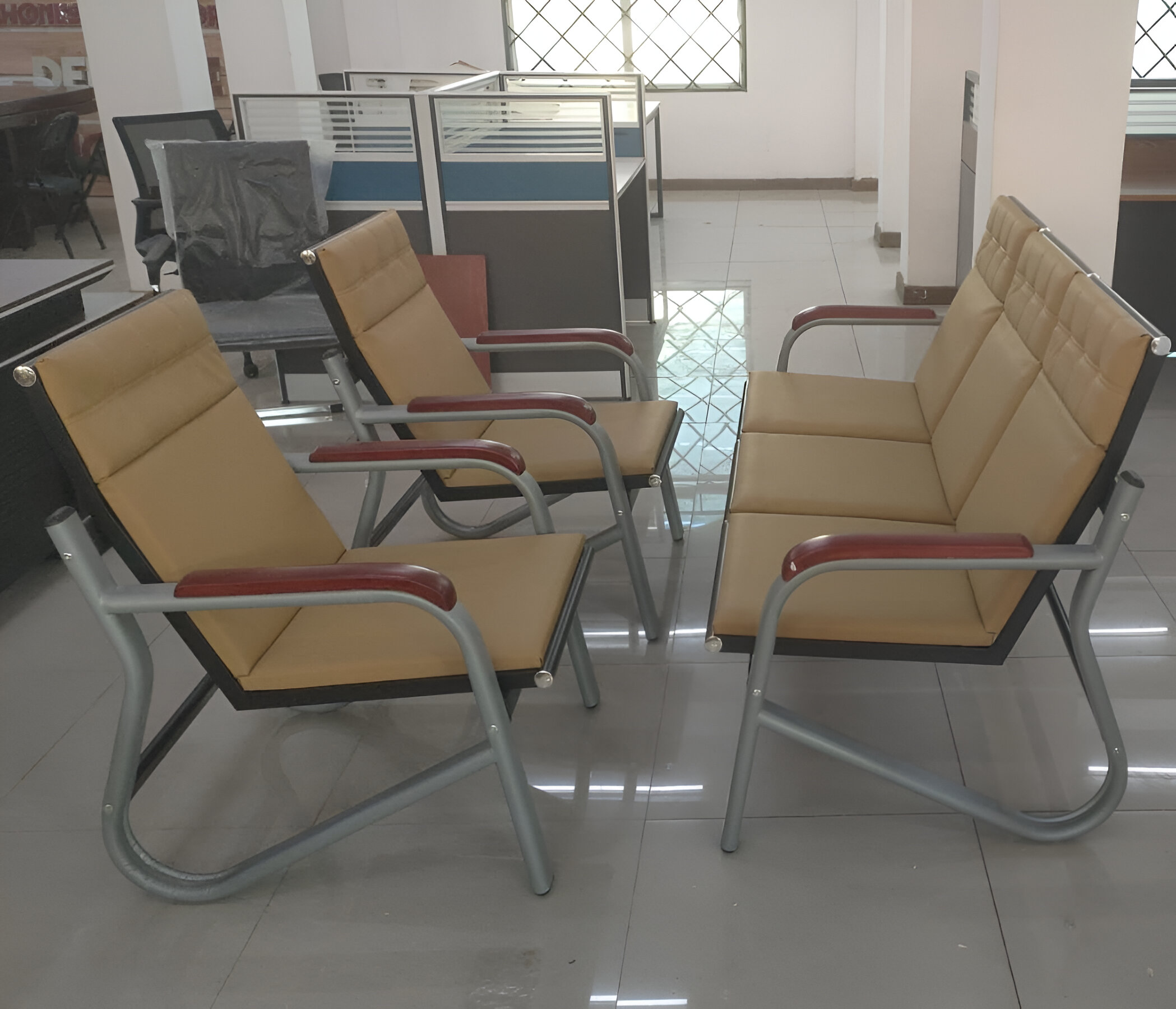 5-Seater Brown Reception Sofa - Image 5